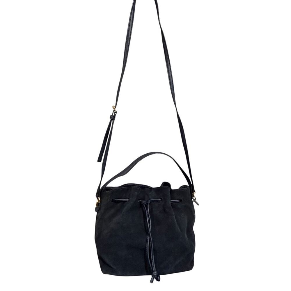 Talbots Blue Suede Drawstring Bucket Bag Purse Top Handle and Strap - Picture 5 of 13